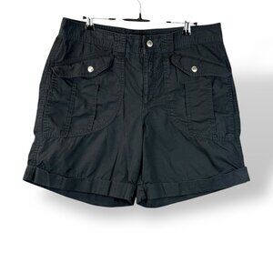 LRL Ralph Lauren Shorts Womens Sz 12 Black Cotton Flat Front Pockets Rolled Hem